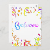 Carte Postale Typographie aquarelle Confetti Art croyez  (Devant / Derrière)