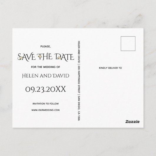 Carte Postale Typographie blanche, mariage noir rose Enregistrer (Dos)