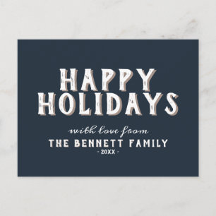 Carte Postale Typographie blanche simple moderne Joyeuses Fêtes