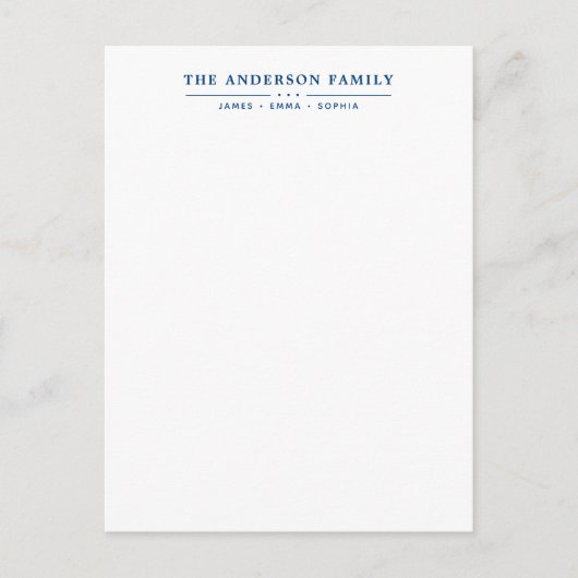 Carte Postale Typographie Bleu Marine Nom de Famille Script (Devant)