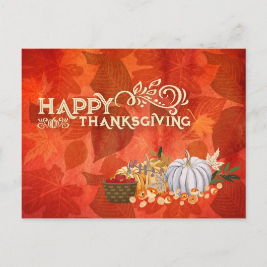 Carte Postale Typographie bon thanksgiving Autumn Leaf Citrouill (Devant)