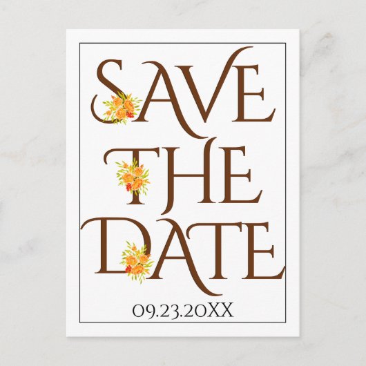 Carte Postale typographie Brown, mariage de automne rose Enregis (Devant)