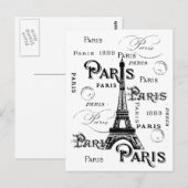 Carte Postale Typographie Calligraphie Paris France Tour Eiffel (Devant / Derrière)