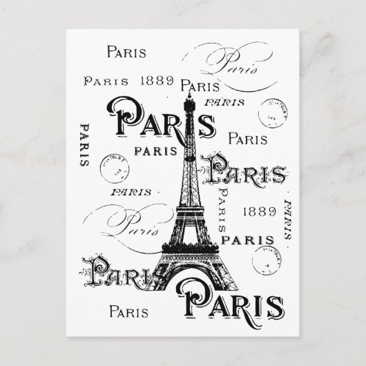 Carte Postale Typographie Calligraphie Paris France Tour Eiffel (Devant)