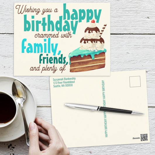 Carte Postale Typographie Colorée Gâteau D'anniversaire Crème Gl