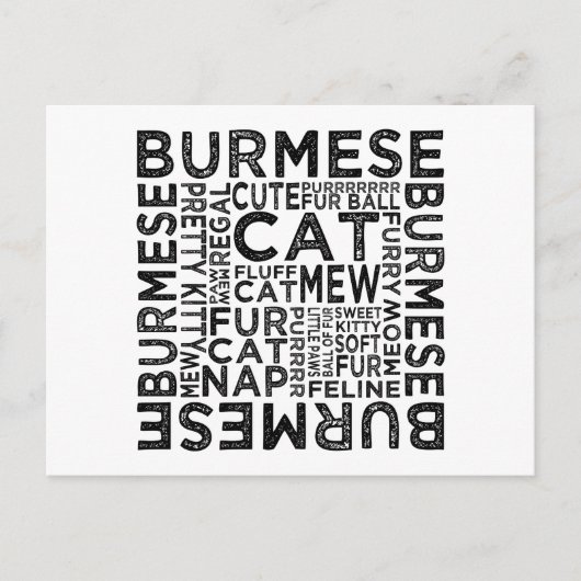 Carte Postale Typographie de chats birmans (Devant)