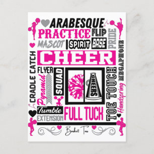 Carte Postale Typographie de Cheerleading Féminin en Noir et Ros