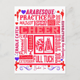 Carte Postale Typographie de Cheerleading Féminin en Rouge