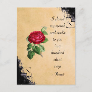Carte Postale Typographie de citation de Rumi avec le rose rouge