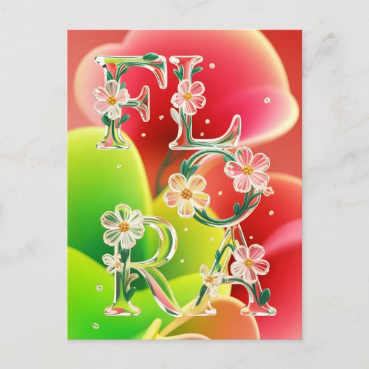 Carte Postale Typographie de flore en verre 3D fantaisiste (Devant)