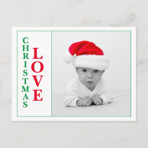 Carte Postale Typographie de Noël Amour Photo Rouge Vert Vacance