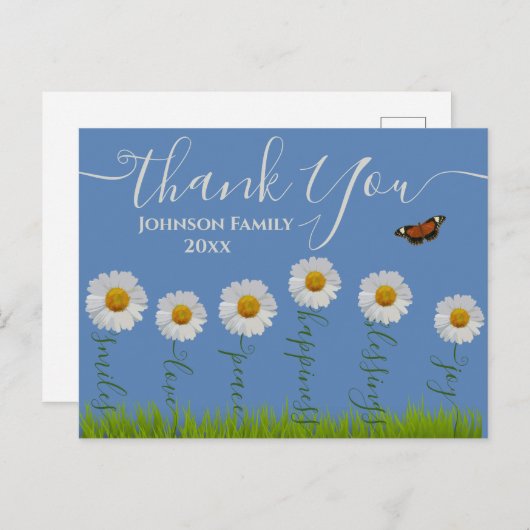 Carte Postale Typographie de remerciement floral de marguerite b (Devant / Derrière)