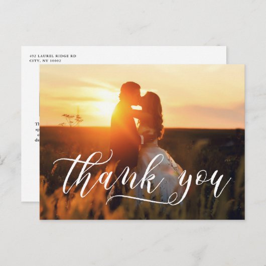 Carte Postale Typographie de script élégante | MERCI MARIAGE (Devant / Derrière)