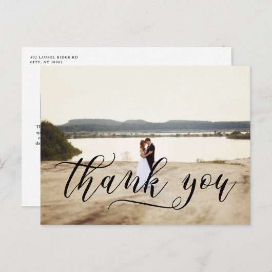 Carte Postale Typographie de script élégante | MERCI MARIAGE (Devant / Derrière)