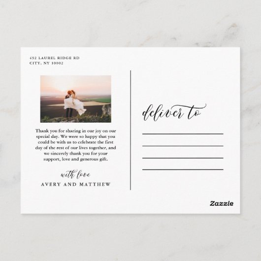 Carte Postale Typographie de script élégante | MERCI MARIAGE (Dos)