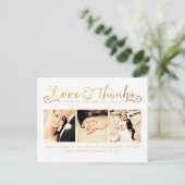 Carte Postale Typographie de script Merci or blanc (Debout devant)