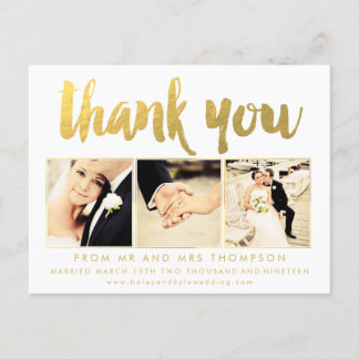 Carte Postale Typographie de script Merci or blanc