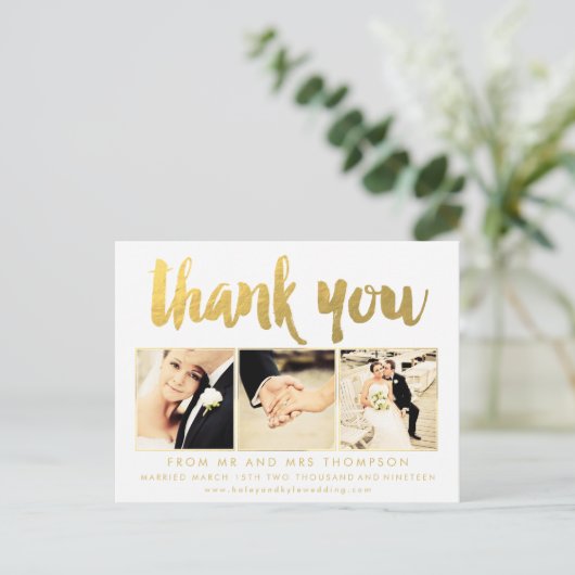 Carte Postale Typographie de script Merci or blanc (Debout devant)