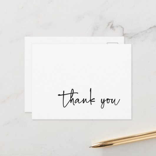 Carte Postale Typographie décontracté Script Merci noir et blanc (Devant/Arrière en situation)