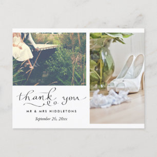 Carte Postale Typographie du Merci mariage Deux photos