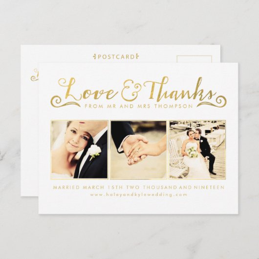 Carte Postale Typographie du script de Mariage d'or Photo (Devant / Derrière)