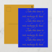 Carte Postale Typographie élégante jaune et bleu Prenez le temps (Devant / Derrière)