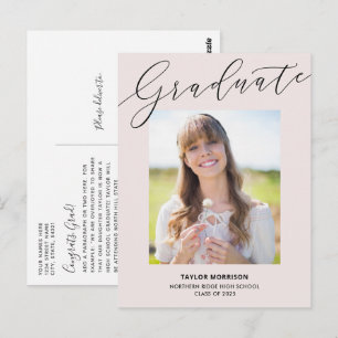 Carte Postale Typographie Élégante Rose Pâle et Noir pour la Rem