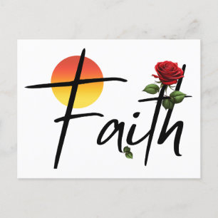 Carte Postale Typographie Faith Black avec rose