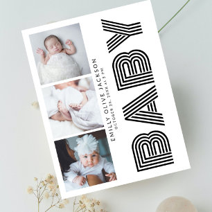 Carte Postale Typographie Latérale Élégante 3 Photo Bébé Merci