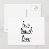 Carte Postale Typographie "Live, Travel, Love" en noir (Devant / Derrière)