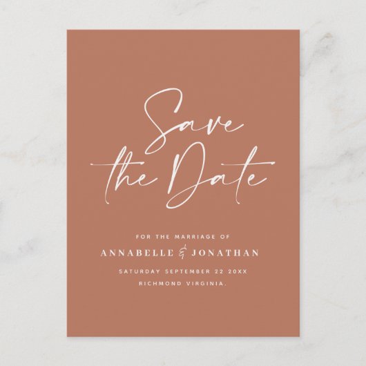 Carte Postale Typographie manuscrite moderne mariage terracotta (Devant)