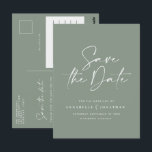 Carte Postale Typographie manuscrite moderne mariage vert<br><div class="desc">Typographie moderne classe mariage audacieux enregistrer la carte de date. Avec une typographie contemporaine moderne et élégante design vert et blanc. Les couleurs peuvent être customisées.</div>