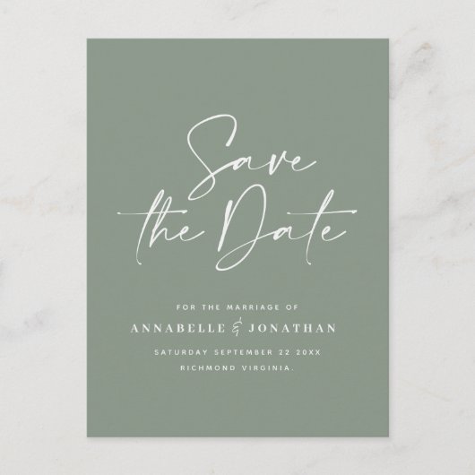 Carte Postale Typographie manuscrite moderne mariage vert (Devant)