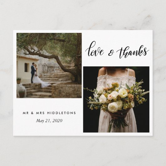 Carte Postale Typographie mariage Aimer & Merci | Deux photos (Devant)