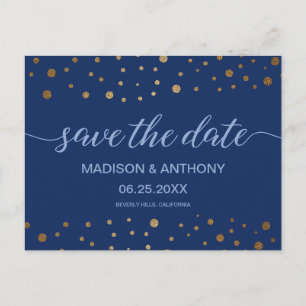 Carte Postale Typographie Marine Blue Gold Wedding Enregistrer l