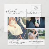 Carte Postale Typographie Merci moderne Trois photos Mariages (Devant / Derrière)