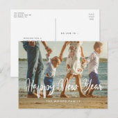 Carte Postale Typographie moderne chic Happy New Year photo (Devant / Derrière)