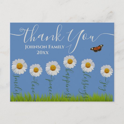Carte Postale Typographie moderne de Merci Floral Blue Daisy (Devant)