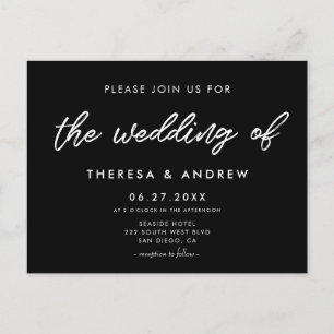 Carte Postale Typographie moderne faire-part de mariage noire