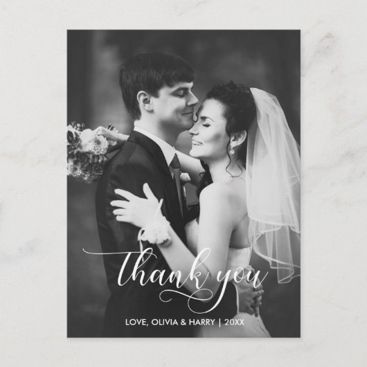 Carte Postale Typographie moderne Mariage Photo Merci Postcard (Devant)