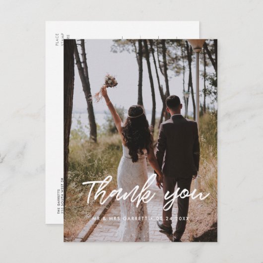 Carte Postale Typographie moderne photo mariage merci