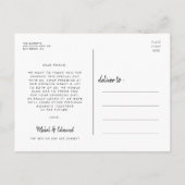 Carte Postale Typographie moderne photo mariage merci (Dos)