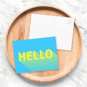 Carte Postale Typographie moderne vibrant bleu et jaune Hello