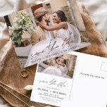 Carte Postale Typographie modifiable Enregistrer la date Photo M<br><div class="desc">Mariage Sauvegardez les Cartes de Date qui ont une photo sur le devant et le dos. Les cartes Save the Date contiennent une typographie de script moderne,  lettrée à la main,  qui sont élégantes,  simples et modernes à utiliser après que vous minimaliste simple célébration de mariage.</div>