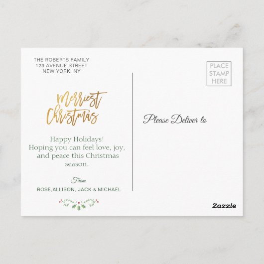 Carte Postale typographie or script vert noël vacances (Dos)