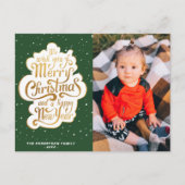 Carte Postale typographie or script vert noël vacances (Devant)