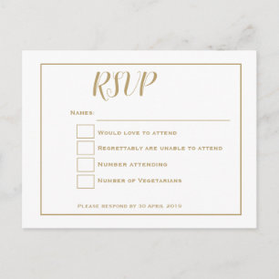 Carte Postale Typographie or simple et mariage cadre RSVP