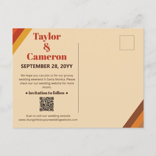 Carte Postale Typographie Orange Marron Longue Ombre Groovy Mari (Dos)