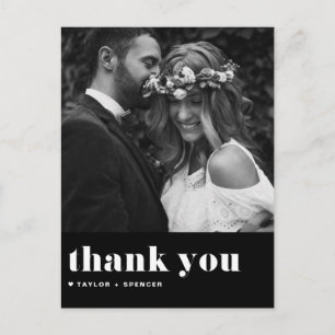 Carte Postale Typographie rétro Bold Merci Mariage noir