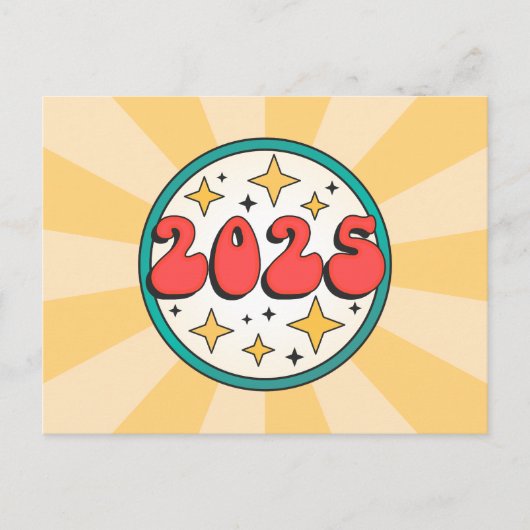 Carte Postale typographie rétro groovy 2025 (Devant)